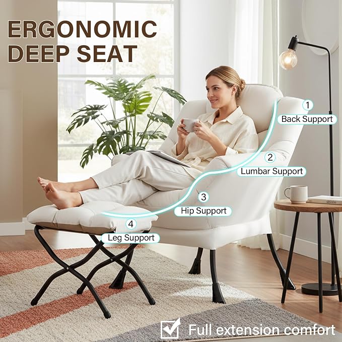 Welnow Lazy Chair with Ottoman, Reading Chair with Footrest, Foldable Footrest - Image 8