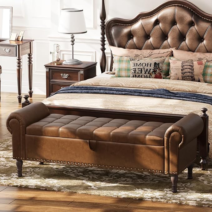 Apicizon 60” Bench with Storage, Upholstered Tufted Button Bedroom Bench with by APICIZON