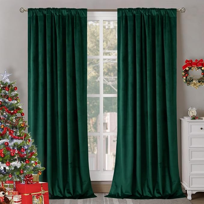 BGment Velvet Blackout Curtains, 2 Panels, 52 x 90 Inch, Emerald Green | Luxury - Image 2