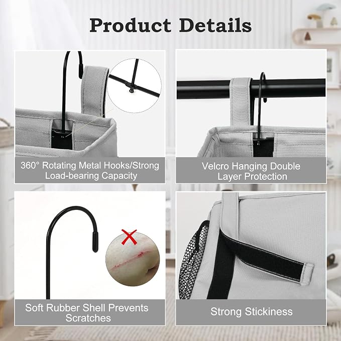 Surblue Bedside Organizer with Hook Bedside Caddy Hanging Storage Bag with - Image 6