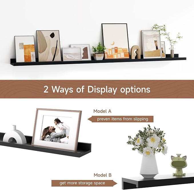 Floating Picture Ledge Shelves for Wall Set of 2, 55 Inches Picture Shelf - Image 6