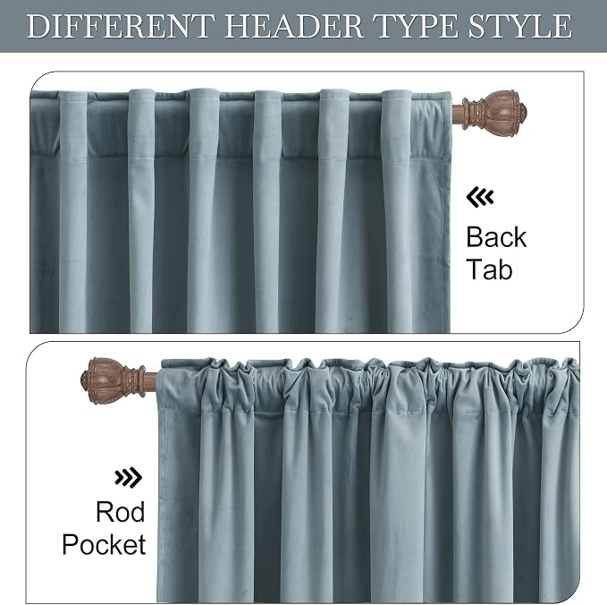 RYB HOME Stone Blue Velvet Curtains 100 inches, Long Floor Length Drapes | Room - Image 5