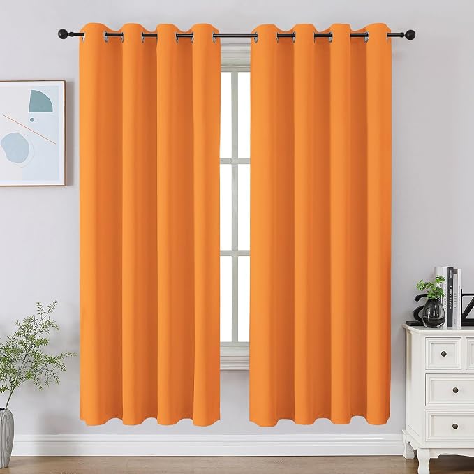 CUCRAF Orange Blackout Curtains 63 inch Length 2 Panels Set, Room Darkening by CUCRAF