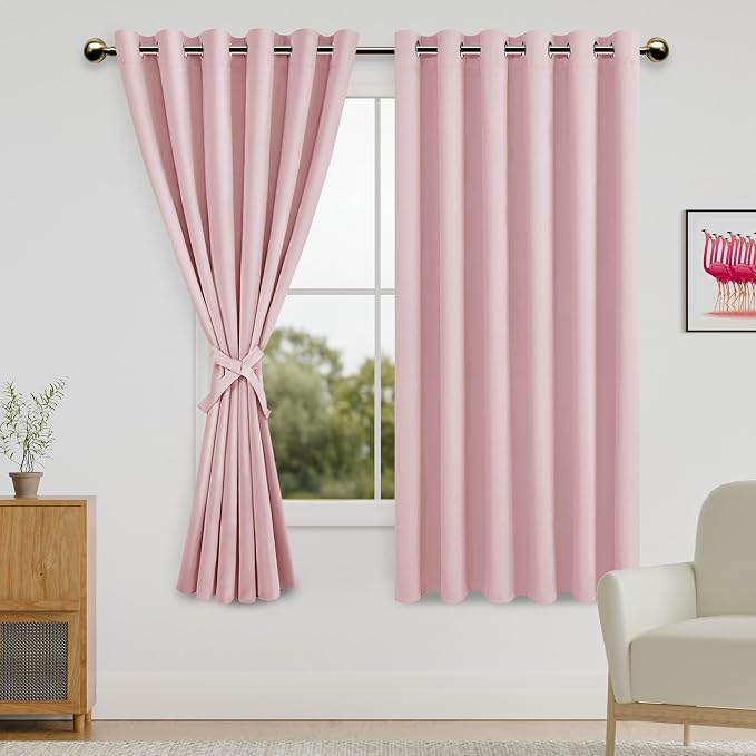 DWCN Blackout Curtains – Grommet Top 70x63 Inch 2 Panels Blush Pink Thermal by DWCN