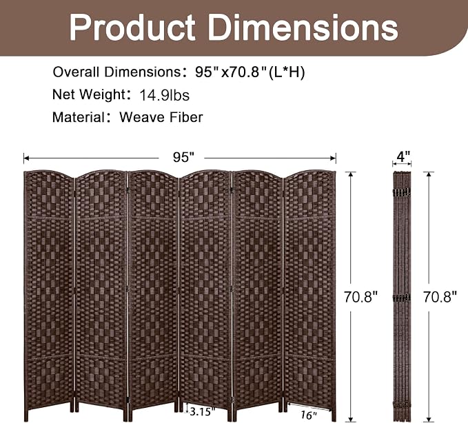 RHF Room Divider Panel, Partition Room Dividers, 6Panel Privacy Screen - Image 3