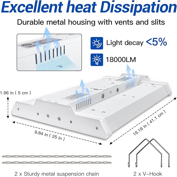 JTT LED Linear Shop Lights 150W, 21000LM 360° Adjustable 1.35FT Led High Bay Lights 5000K Daylight 120-277V, Garage Light for Shop Workshop Store Commercial Supermarket Warehouse Basement, 4-Pack ETL