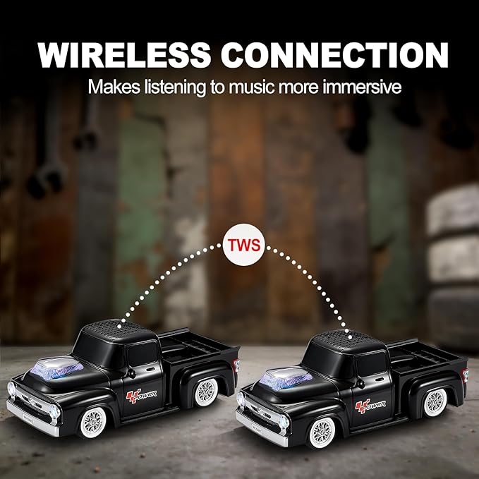 Vintage Pickup Truck Bluetooth Speaker, Retro Truck Model with HD Sound, Built-in Mic, LED Party Lights, TWS Dual Pairing, Multi-Interface Output, Portable Outdoor Speaker for Parties & Beach (BLACK)