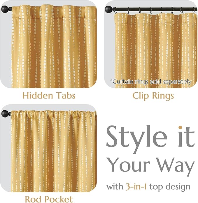 jinchan Boho Blackout Curtains 108 Inches Long Moon Phase Printed Drapes | - Image 7