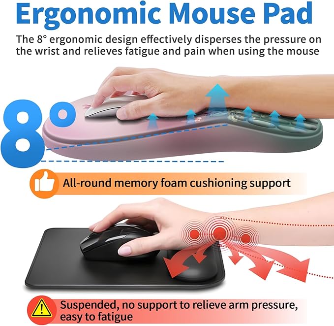 YIWEI Ergonomic Mouse Pad with Wrist Rest - Comfortable Office Mousepad with Memory Foam Wrist Support for Carpal Tunnel Relief, Mouse Pads with Non-Slip Base for Gaming and Home (Hummingbird)