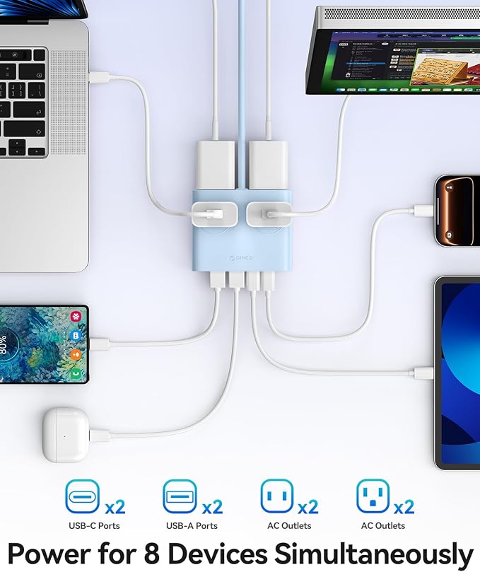 ORICO 25W GaN Power Strip with USB Ports, 8-in-1 Charging Station | with 4 AC - Image 2