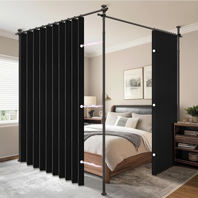 AJAZZ Room Divider Curtain+ Tension Curtain Rod No Drilling 43-120× 35-200 in by AJAZZ