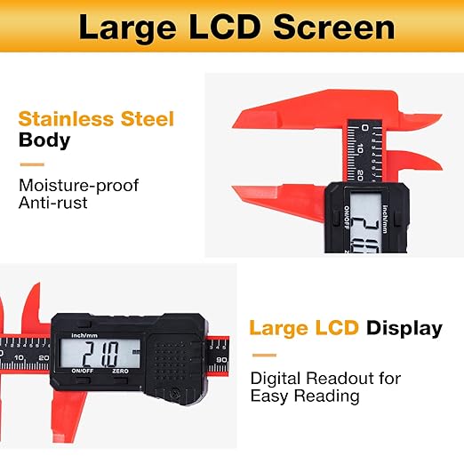 UNIPEC 6" Digital Caliper – Measuring Tool with LCD Display, Inch/MM Conversion, Auto-Off, Accurate ABS Body Electronic Caliper for DIY, Woodworking, Metal & Crafts