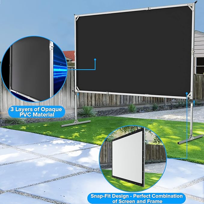 JWSIT Projector Screen and Stand, 80 inch Outdoor Movie Screen-Upgraded 3 Layers PVC 16:9 Outdoor Projector Screen,Portable Video Projection Screen with Carrying Bag for Home Theater Backyard