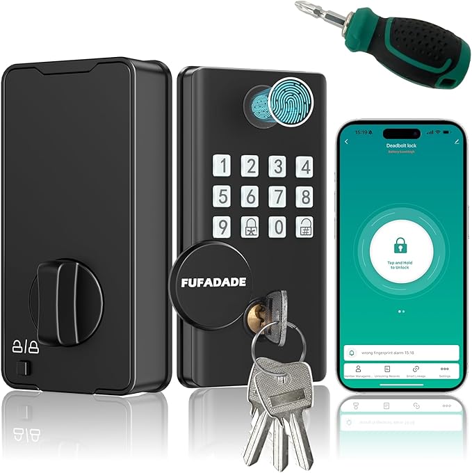 Digital Door Lock with Keypad Set - Fingerprint Door Lock with Keypad Set and 4 Keys - Digital Smart Locks for Front Door - Auto Lock - IP65 - High Security - Easy Install - Includes a Screwdriver