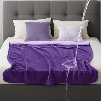 Waterproof Blanket for Bed Couch Sofa, 40''x60'' Reversible & Washable, Fleece and Flannel Waterproof Mat, Water Resistant Bed Cover, Leakproof Mattress Protector(Light Purple/Dark Purple)