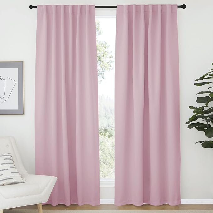 Blackout Curtain Panels for Girls Room Baby Pink 52W 84L 2 Panels Noise by NICETOWN