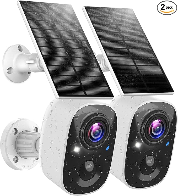 MaxiViz Solar Camera Outdoor Wireless, 2.4G Wi-Fi Security Camera with AI Motion Detection, Cameras for Home Security, 2K Color Night Vision, 2-Way Talk, IP66 Weatherproof, Cloud/SD Storage, 2 Packs