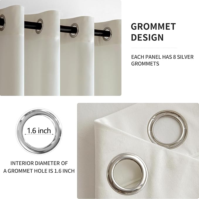 MIULEE Velvet Curtains Ivory 52 x 84 Inch Length Set of 2 | Grommet Drapes - Image 2