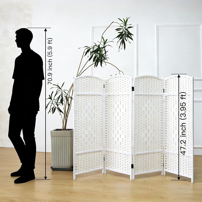4 Panel Rattan Divider Short Room Partition Screen, Double Sided Folding Divider - Image 2