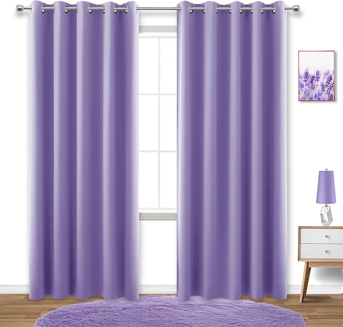KOUFALL 72x84 Inches Long Purple Blackout Curtains by KOUFALL