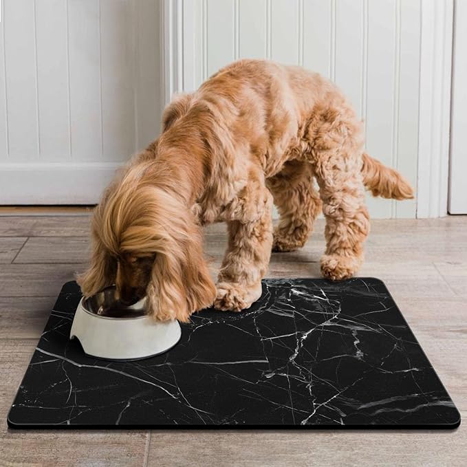 Absorbent Dog Food Mat for Floors - Quick Dry Pet Bowl Mat for Food and Water, Eco-Friendly Boho Cat Supplies