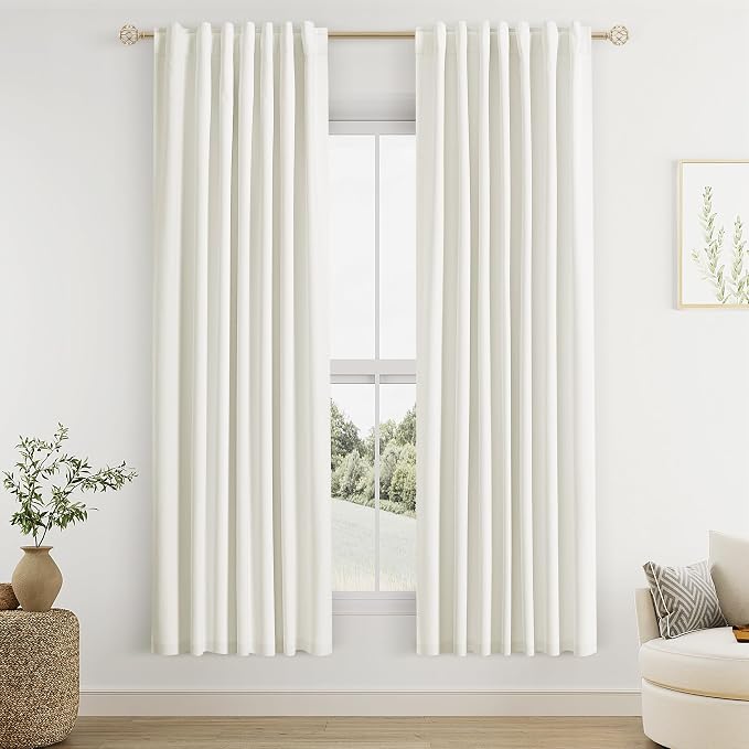 Ivory 100% Blackout Linen Curtains 72 Inch Length 2 Panels Set by Guken