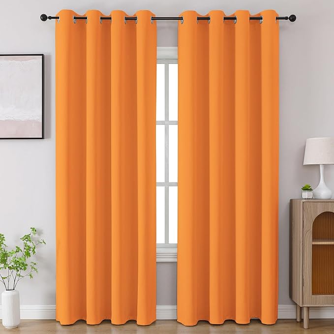 CUCRAF Orange Blackout Curtains 84 inch Length 2 Panels Set, Room Darkening by CUCRAF
