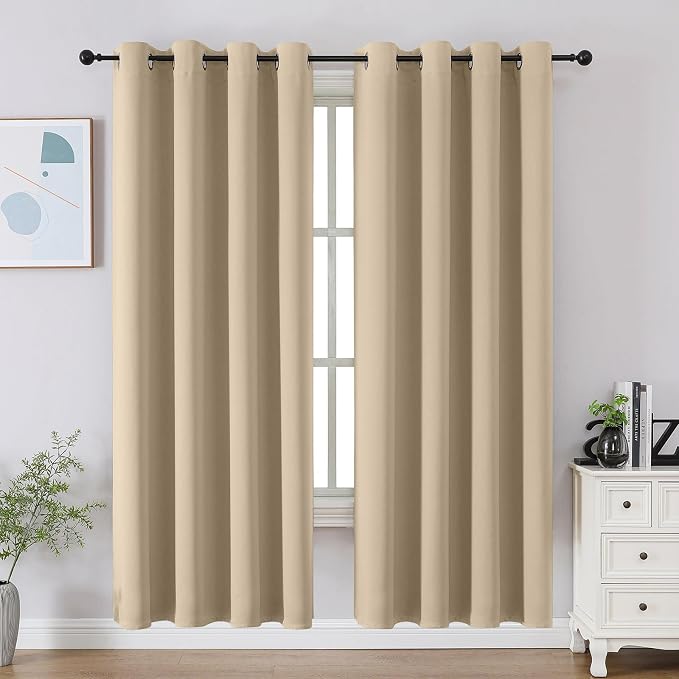 CUCRAF Light Beige Blackout Curtains 72 inch Length, Thermal Insulated Room by CUCRAF