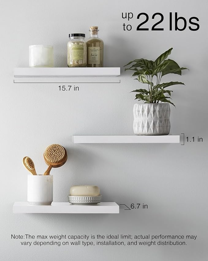BAYKA White Floating Shelves 15.7in, Wall Mounted - Image 3