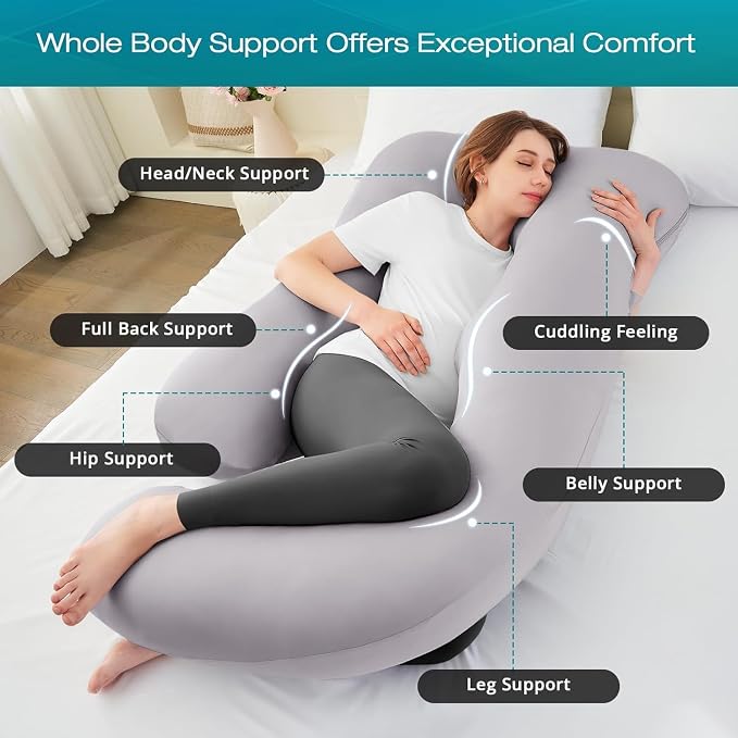 Cooling Pregnancy Pillows for Sleeping, Light Grey | Sasttie Maternity Pillow - Image 2