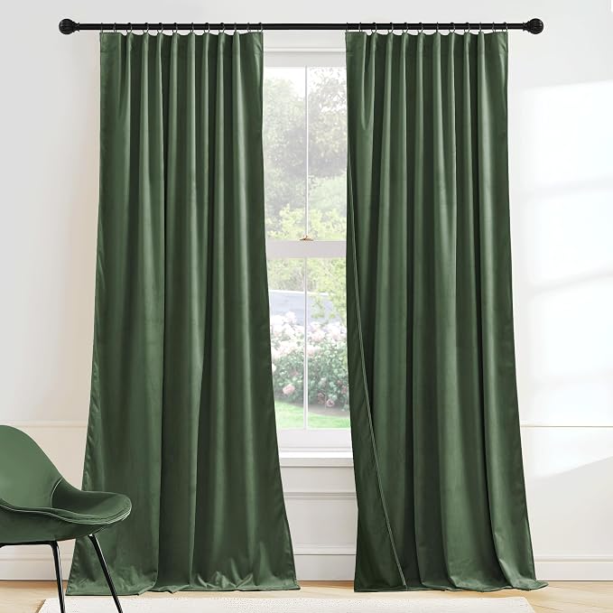 RYB HOME Army Green Velvet Blackout Curtains 84 inches by RYBHOME