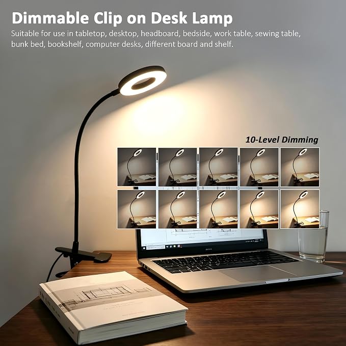 Akynite Desk Lamp Clip on Light, 48 LED Clamp Lamp, 5 Color 10 Brightness | USB - Image 3