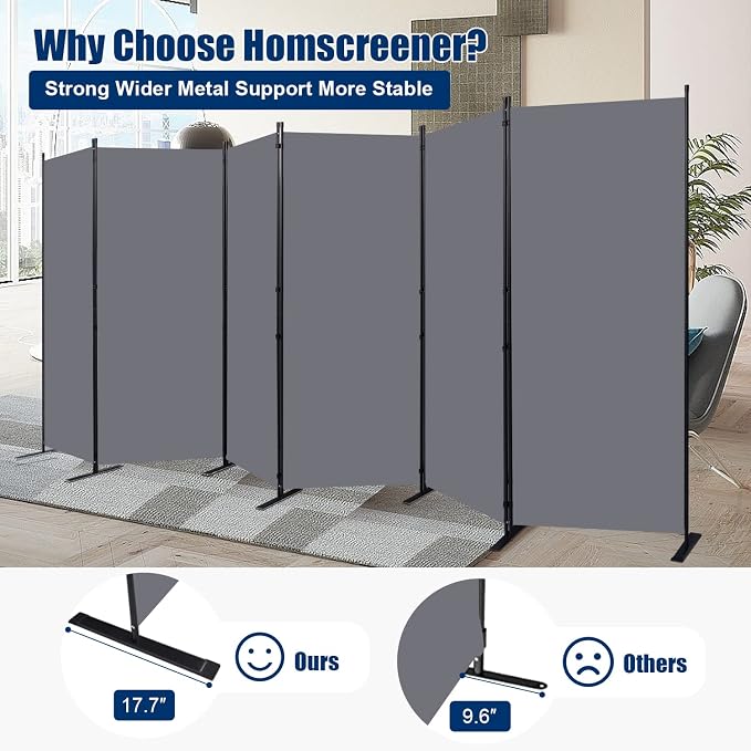 Room Divider 6 Panel-204''Wide, 6FT Room Dividers and Folding Privacy Screen | - Image 2