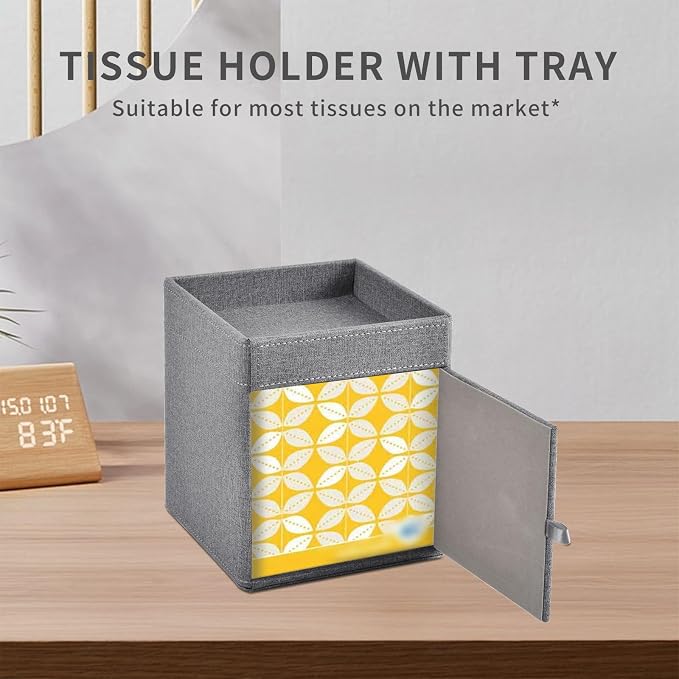 Tissue Box Cover with Storage Tray Square Tissue Box Holder PU Leather Facial - Image 3