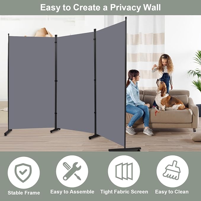 Room Divider 3 Panel Folding Privacy Screen, Round Pad Design Wall Divider | - Image 4