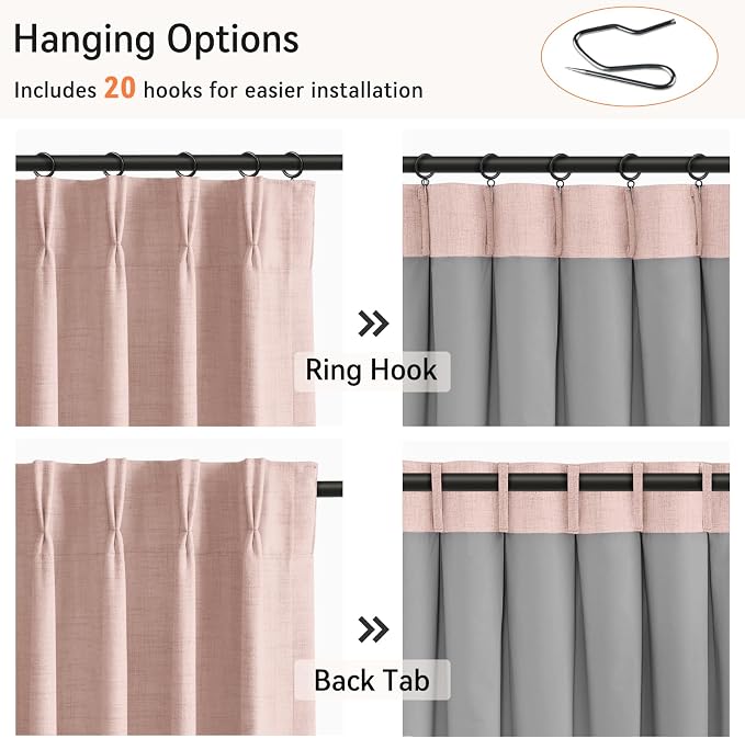Pinch Pleated Full Blackout Faux Linen Curtains 84 Inches Long | Blush Pink - Image 3