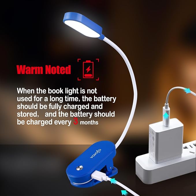 VAVOFO Rechargeable Book Light, 14 LEDs Eye Care Clip On Amber Reading Light - Image 6