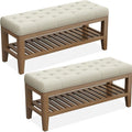 REONEY Bedroom Bench Set of 2, Tufted Button Window Seat, by REONEY