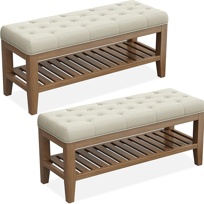 REONEY Bedroom Bench Set of 2, Tufted Button Window Seat, by REONEY