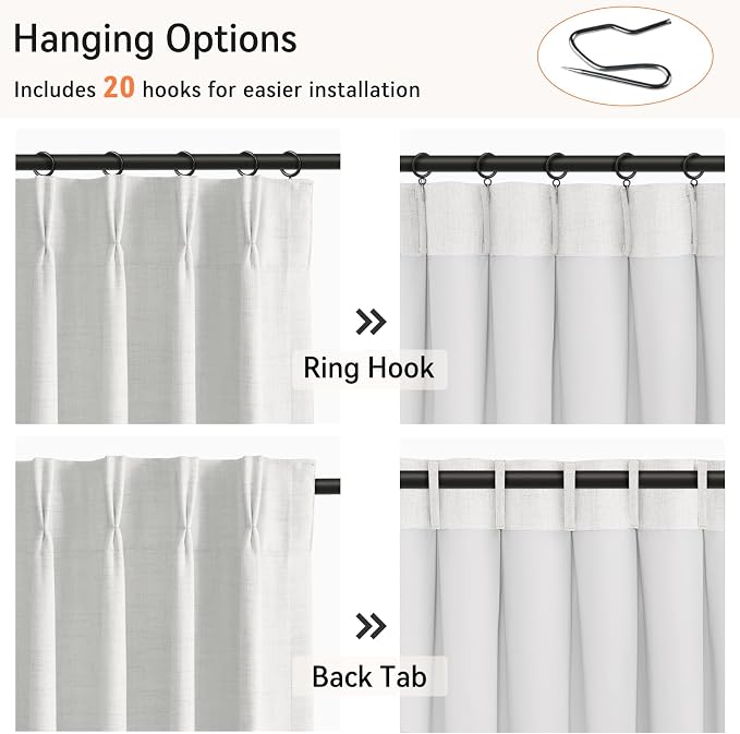 Pinch Pleated Full Blackout Faux Linen Curtains 84 Inches Long | Bright White - Image 3