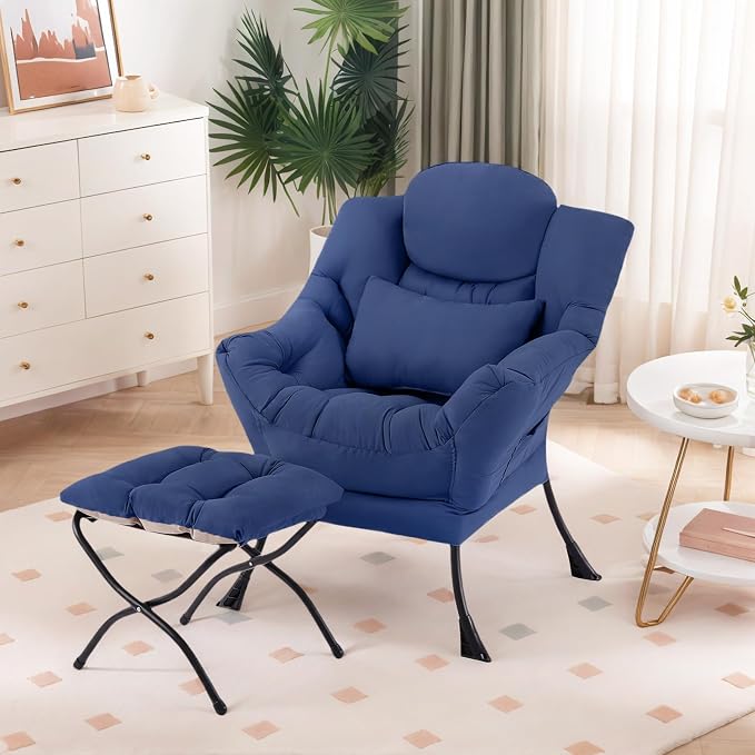 Furlide Lazy Chair with Ottoman, Modern Lounge Chair with Lumbar Pillow by Furlide