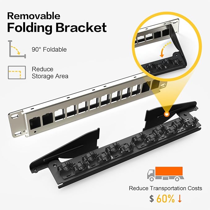 PBAEGAV 8 Port Patch Panel Blank UTP/STP 1U 10“ Keystone Patch Panel with Cable Management and Support Bar Compatible with LC/SC/ST/FC/USB/HDMI Keystone Jack(8 Port)
