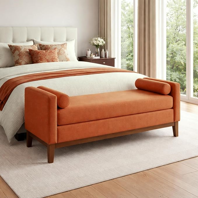 51" End of Bed Bench for Bedroom Living Room, Dark Orange. by Aortzio