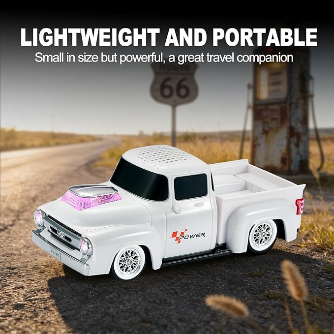 Vintage Pickup Truck Bluetooth Speaker, Retro Truck Model with HD Sound, Built-in Mic, LED Party Lights, TWS Dual Pairing, Multi-Interface Output, Portable Outdoor Speaker for Parties & Beach (WHITE)