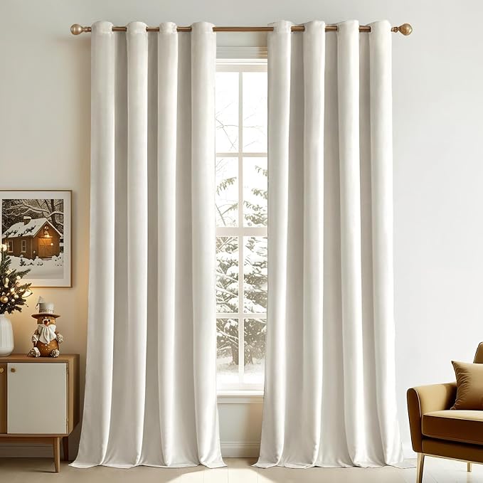 MIULEE Velvet Curtains Ivory 52 x 84 Inch Length Set of 2 | Grommet Drapes by MIULEE