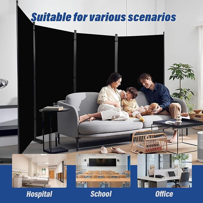 4 Panel Folding Room Divider, Privacy Screen Freestanding Space Separator | 6ft - Image 5