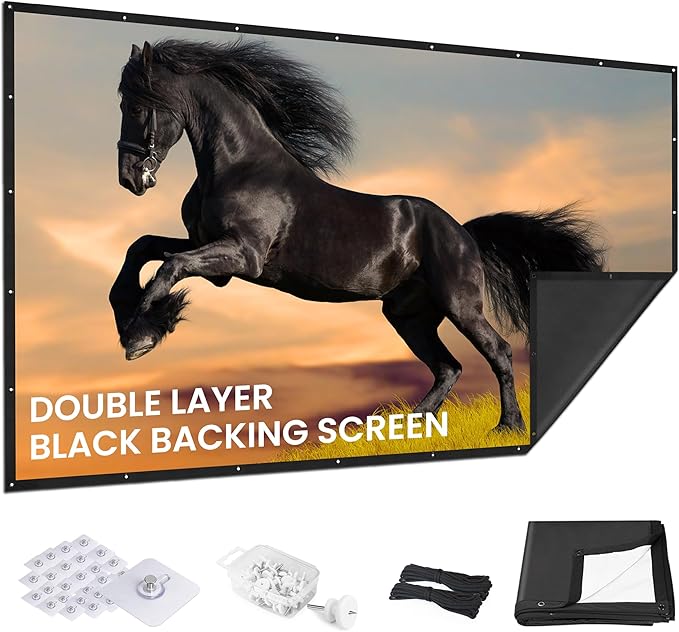 100 inch Projector Screen 2025 Upgraded - Black Backing,Straight Edges, Foldable, Washable and Wrinkle-Free - for Indoor Home Theater and Outdoor Cinema - White 16:9 by IOLIEO