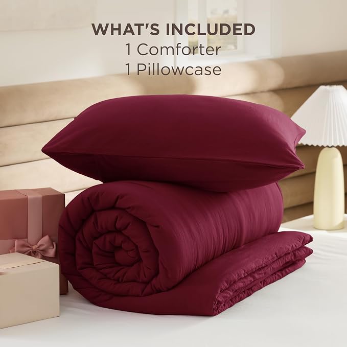 Bedsure Twin/Twin XL Comforter Set, Dark Red Soft Prewashed Bedding - Image 7