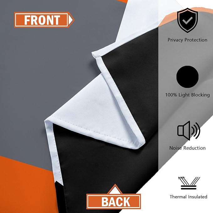 Orange 100% Blackout Curtains for Bedroom 84 inch Length 2 Panels Set Black Grey Modern Abstract Geometric Black Out Curtains Insulated Room Darkening Window Drapes for Living Room, 52Wx84L