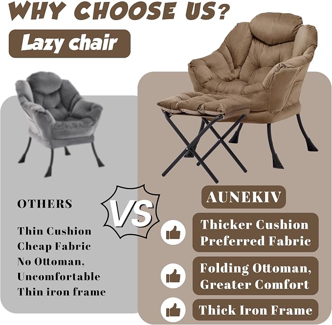 Lazy Chair with Ottoman, Comfy Reading Chair, Lounge Chair - Image 4